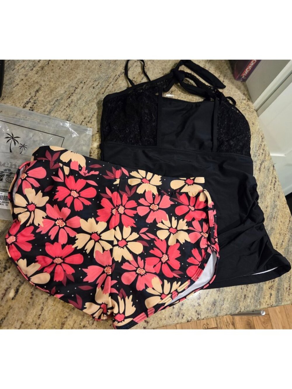New! Size M Beachsissi Lace HalterTankini & Floral Brief Swimsuit NWT